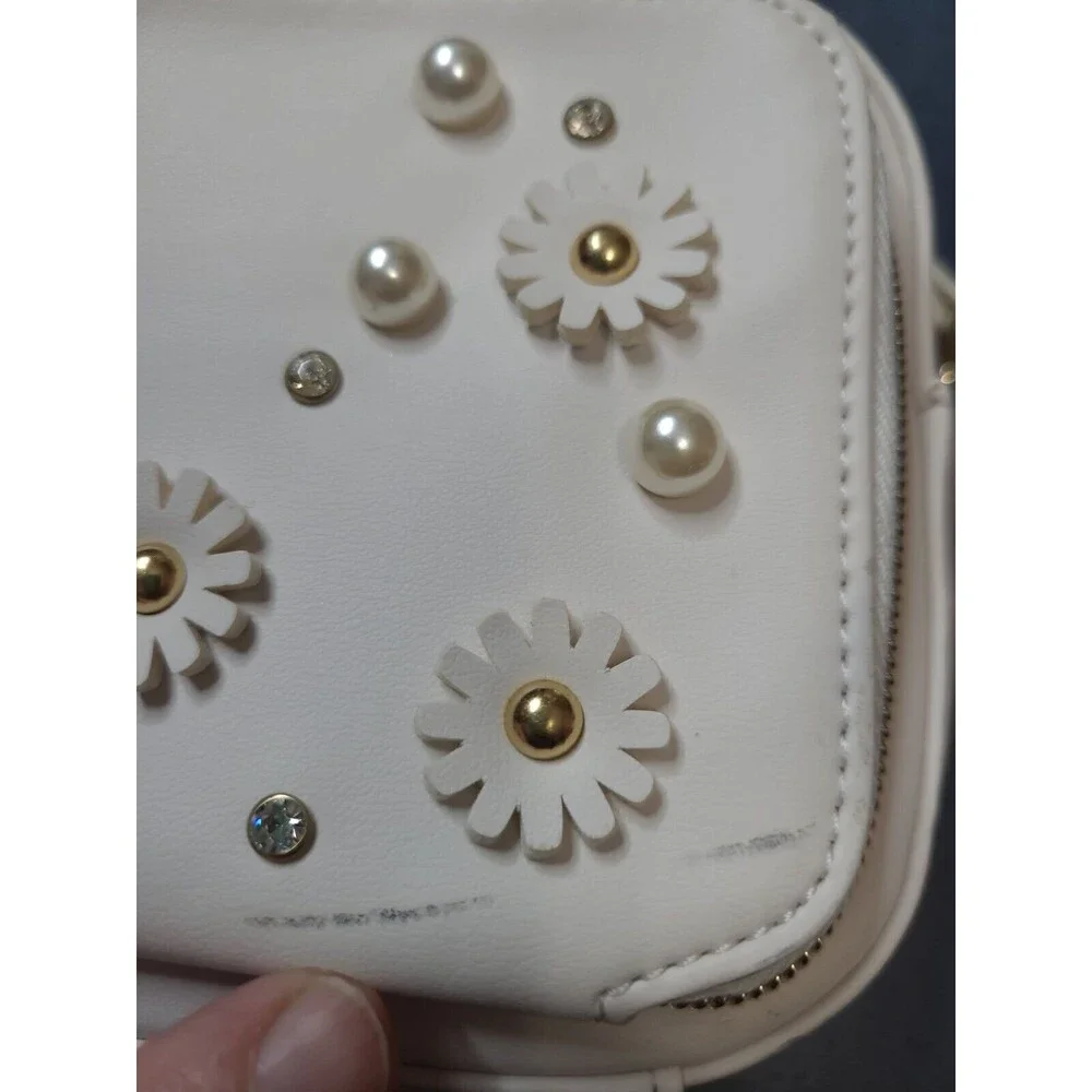 Studio 33 Crossbody Camera Bag with Floral Embellishment WHITE RTL$50